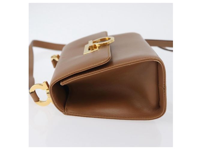 Borsa a Spalla Salvatore Ferragamo Gancini in Pelle Beige Oro Auth BSZ647 - vista 6