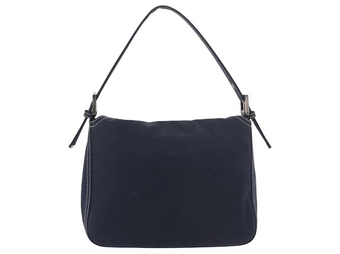 FENDI Mamma Baguette Shoulder Bag Canvas Navy Silver Auth 187625V Silvery Navy blue - view 3
