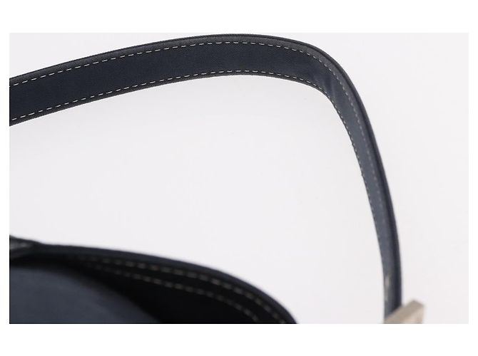 FENDI Mamma Baguette Shoulder Bag Canvas Navy Silver Auth 187625V Silvery Navy blue - view 8