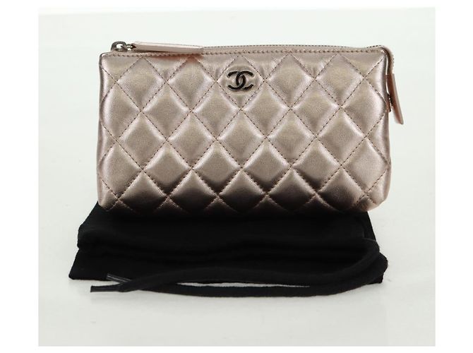 CHANEL Matelasse Pouch Lamb Skin Pink Silver CC Auth 166350SAM Argento Rosa - vista 21