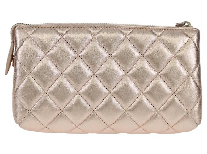 CHANEL Matelasse Pouch Lamb Skin Pink Silver CC Auth 166350SAM Argento Rosa - vista 3