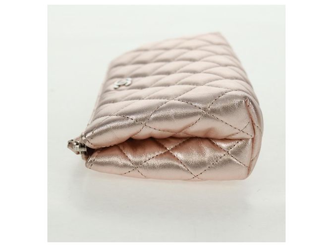 CHANEL Matelasse Pouch Lamb Skin Pink Silver CC Auth 166350SAM Argento Rosa - vista 4