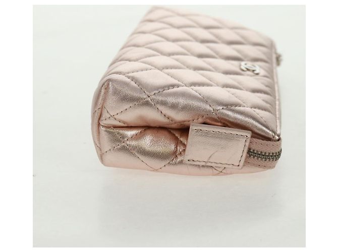 CHANEL Matelasse Pouch Lamb Skin Pink Silver CC Auth 166350SAM Argento Rosa - vista 5