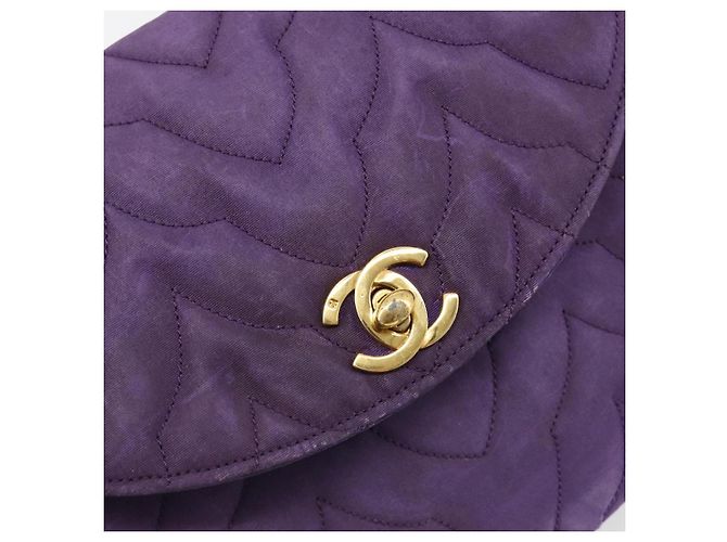 Borsa a Spalla CHANEL con Catena Satin Viola Oro CC Auth 185314 D'oro Porpora - vista 15