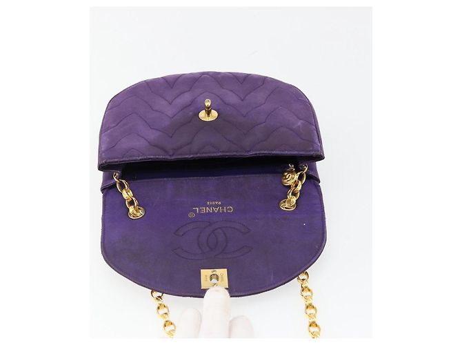 Borsa a Spalla CHANEL con Catena Satin Viola Oro CC Auth 185314 D'oro Porpora - vista 16