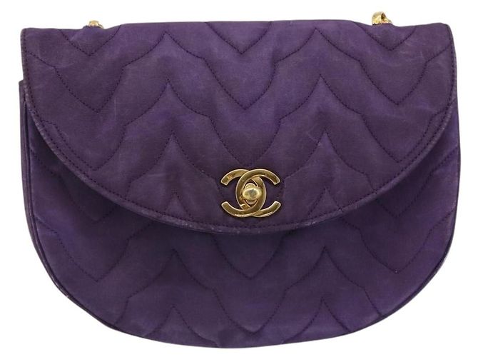 Borsa a Spalla CHANEL con Catena Satin Viola Oro CC Auth 185314 D'oro Porpora - vista 2