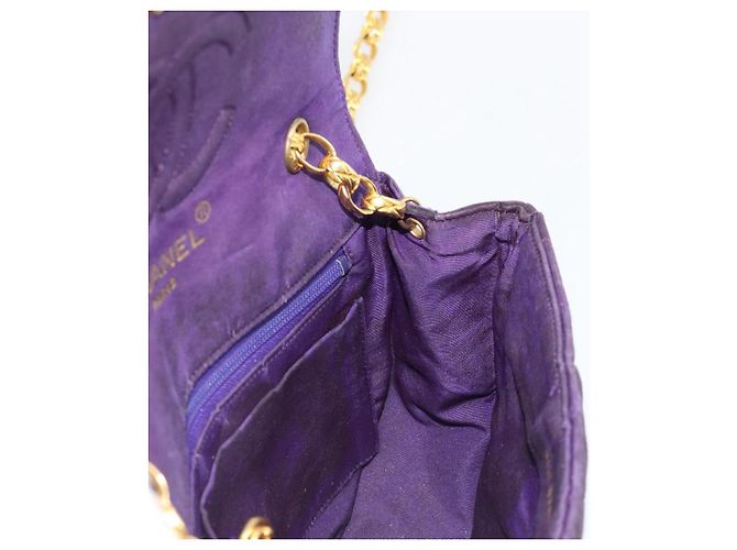 Borsa a Spalla CHANEL con Catena Satin Viola Oro CC Auth 185314 D'oro Porpora - vista 20