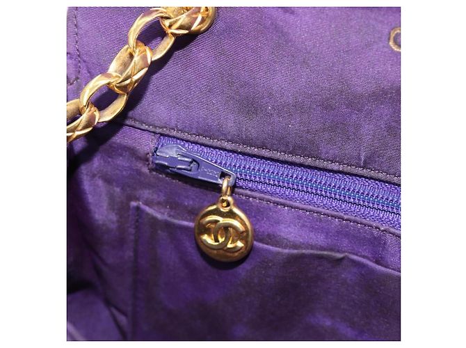 Borsa a Spalla CHANEL con Catena Satin Viola Oro CC Auth 185314 D'oro Porpora - vista 22