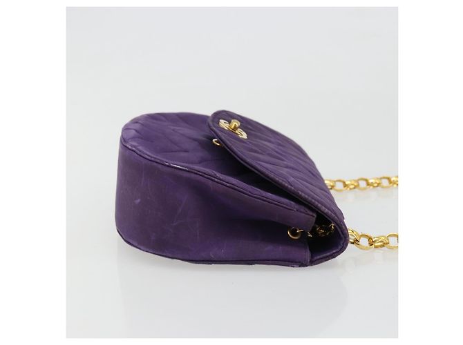 Borsa a Spalla CHANEL con Catena Satin Viola Oro CC Auth 185314 D'oro Porpora - vista 4