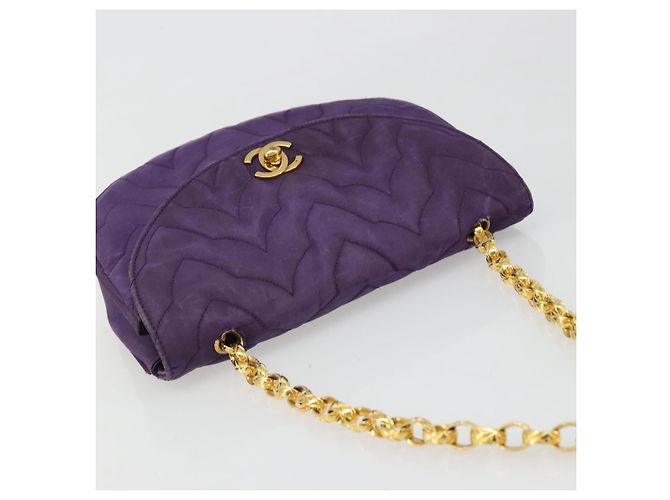 Borsa a Spalla CHANEL con Catena Satin Viola Oro CC Auth 185314 D'oro Porpora - vista 6