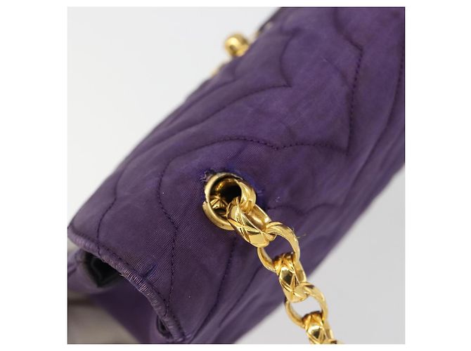 Borsa a Spalla CHANEL con Catena Satin Viola Oro CC Auth 185314 D'oro Porpora - vista 7