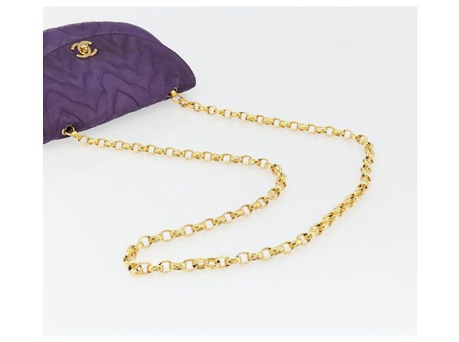 Borsa a Spalla CHANEL con Catena Satin Viola Oro CC Auth 185314 D'oro Porpora - vista 8