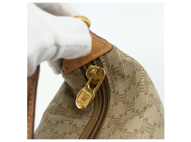 Céline Pochette CELINE Macadam Canvas PVC Beige Oro Auth 176668A D'oro - vista 13