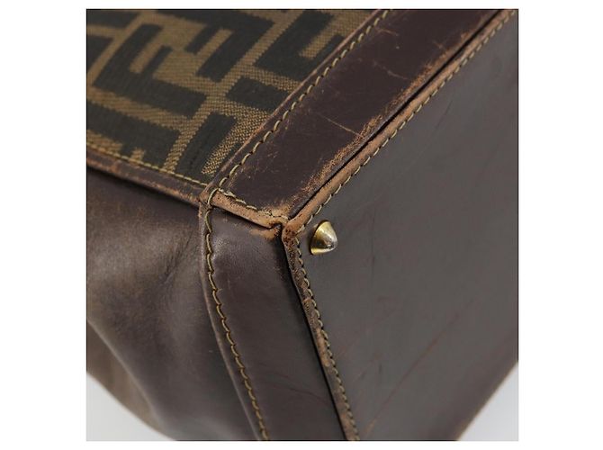 Borsa a Mano FENDI Zucca Canvas Nero Marrone Auth 177879 - vista 13