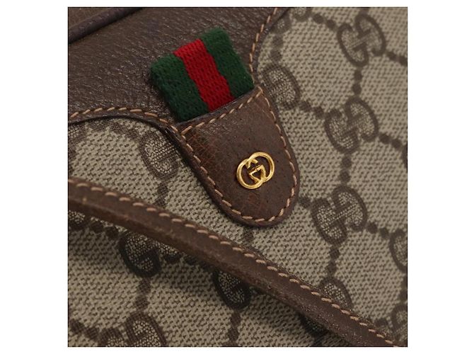 GUCCI GG Supreme Web Sherry Line Bag PVC Outlet 007 754 6112 4030 Auth 179036 Beige D'oro - vista 15