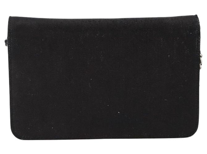 Bolsa de Alça de Corrente CHANEL Canvas Preta Prata CC Auth 188864 Preto - vista 3