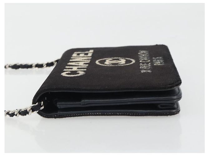 Bolsa de Alça de Corrente CHANEL Canvas Preta Prata CC Auth 188864 Preto - vista 5