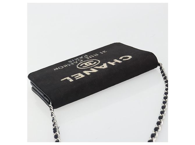 Bolsa de Alça de Corrente CHANEL Canvas Preta Prata CC Auth 188864 Preto - vista 6