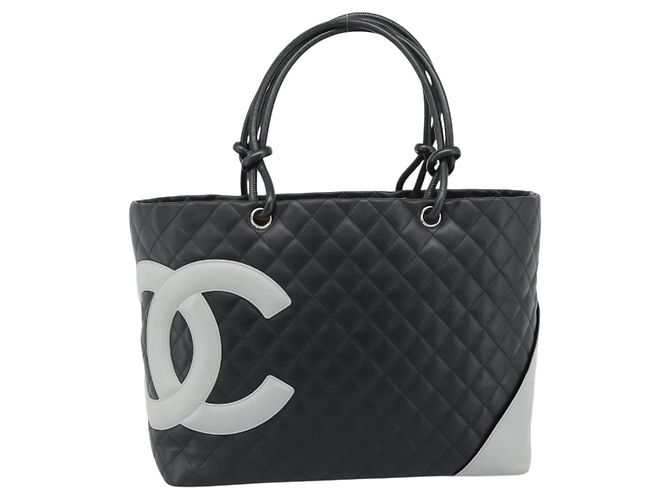 CHANEL Cambon Line Matelasse Tote Bag Pelle Nera Argento CC Auth ka4895SAM Nero - vista 13