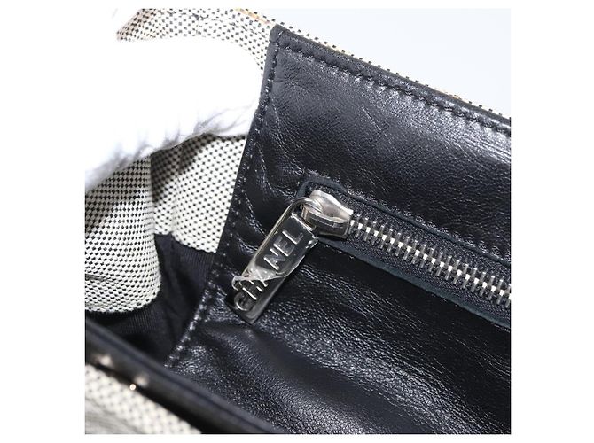 CHANEL Choco Bar Chain Shoulder Bag Canvas Gray Silver CC Auth 181350A Marrone Argento - vista 22