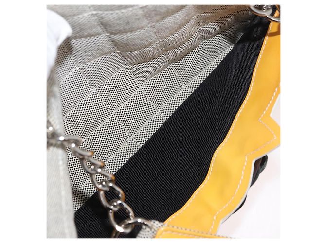 CHANEL Choco Bar Chain Shoulder Bag Canvas Gray Silver CC Auth 181350A Marrone Argento - vista 24