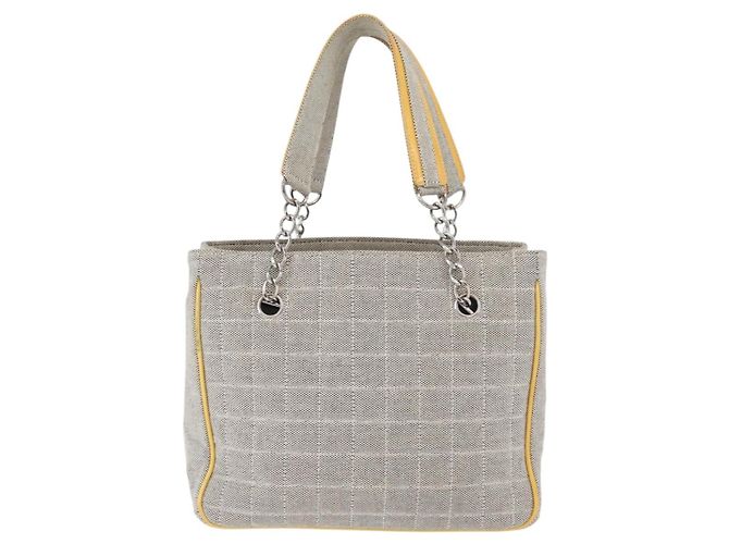 CHANEL Choco Bar Chain Shoulder Bag Canvas Gray Silver CC Auth 181350A Marrone Argento - vista 3