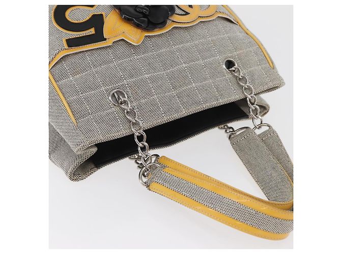 CHANEL Choco Bar Chain Shoulder Bag Canvas Gray Silver CC Auth 181350A Marrone Argento - vista 7