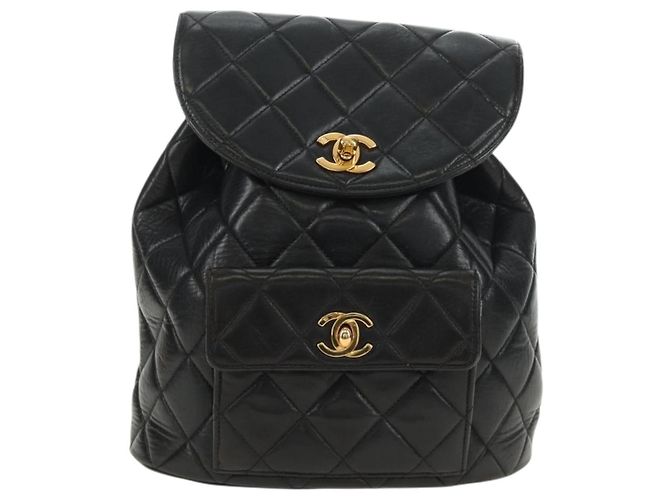 CHANEL Matelasse Chain Backpack Lamb Skin Gold Black CC Auth 189831SV Schwarz Golden - Ansicht 13
