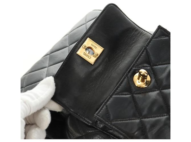 CHANEL Matelasse Chain Backpack Lamb Skin Gold Black CC Auth 189831SV Schwarz Golden - Ansicht 18