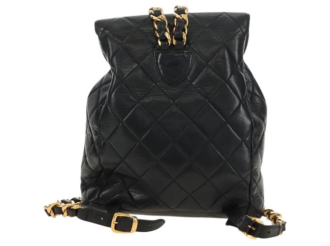 CHANEL Matelasse Chain Backpack Lamb Skin Gold Black CC Auth 189831SV Schwarz Golden - Ansicht 2