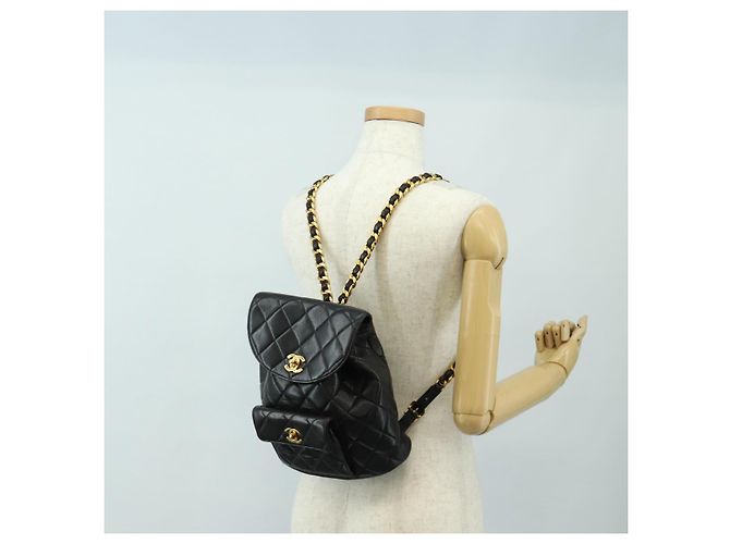 CHANEL Matelasse Chain Backpack Lamb Skin Gold Black CC Auth 189831SV Schwarz Golden - Ansicht 26
