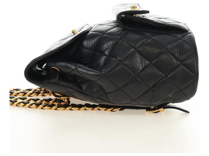 CHANEL Matelasse Chain Backpack Lamb Skin Gold Black CC Auth 189831SV Schwarz Golden - Ansicht 3