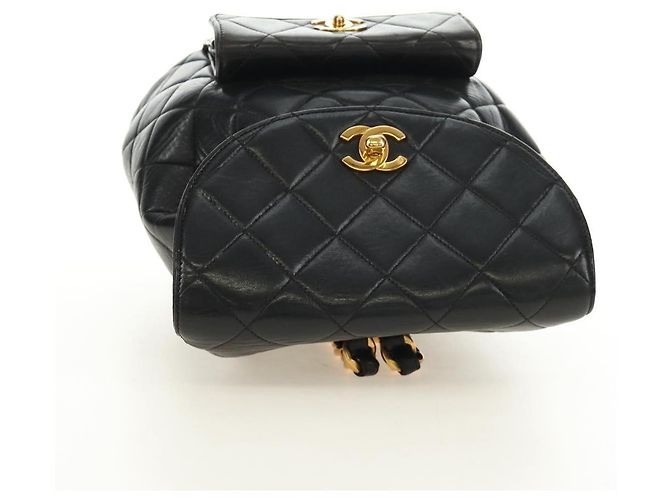 CHANEL Matelasse Chain Backpack Lamb Skin Gold Black CC Auth 189831SV Schwarz Golden - Ansicht 5