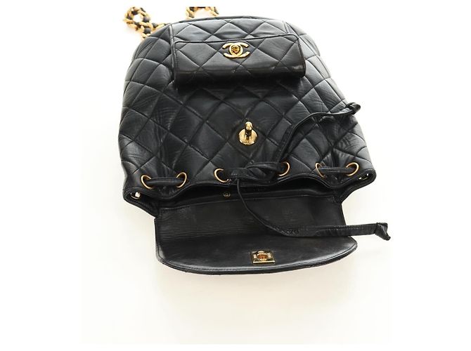 CHANEL Matelasse Chain Backpack Lamb Skin Gold Black CC Auth 189831SV Schwarz Golden - Ansicht 9