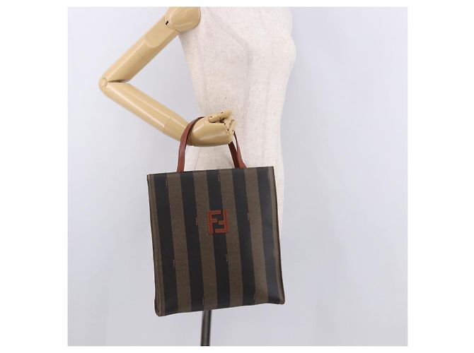Pequin FENDI Pecan Canvas Handtasche PVC Braun Schwarz Authentisch 190920 - Ansicht 21