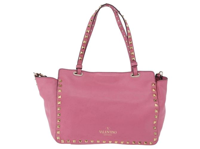 VALENTINO Studs Tote Bag Leder 2way Pink Gold Auth BA13725A Golden - Ansicht 2
