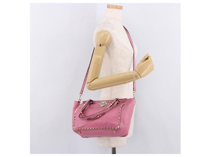 VALENTINO Studs Tote Bag Leder 2way Pink Gold Auth BA13725A Golden - Ansicht 25