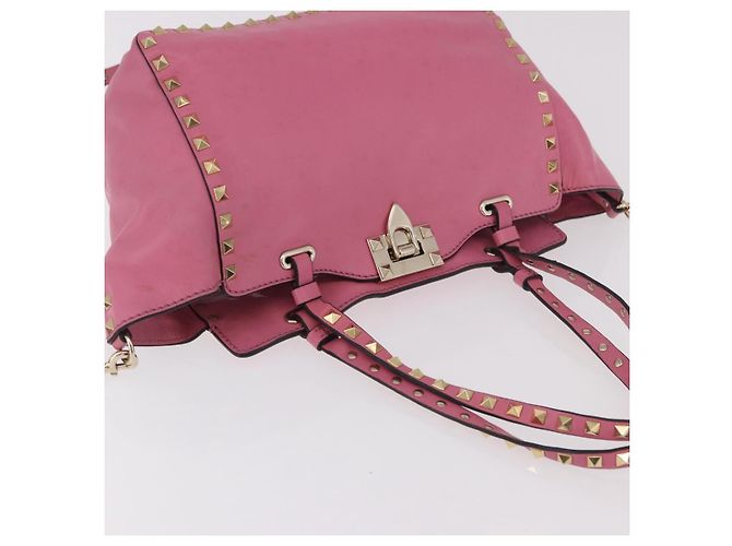 VALENTINO Studs Tote Bag Leder 2way Pink Gold Auth BA13725A Golden - Ansicht 6