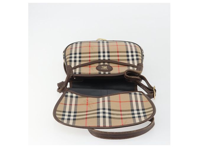 Borsa a Spalla Burberrys Nova Check in Tela Beige e Oro Auth 191050 D'oro - vista 10