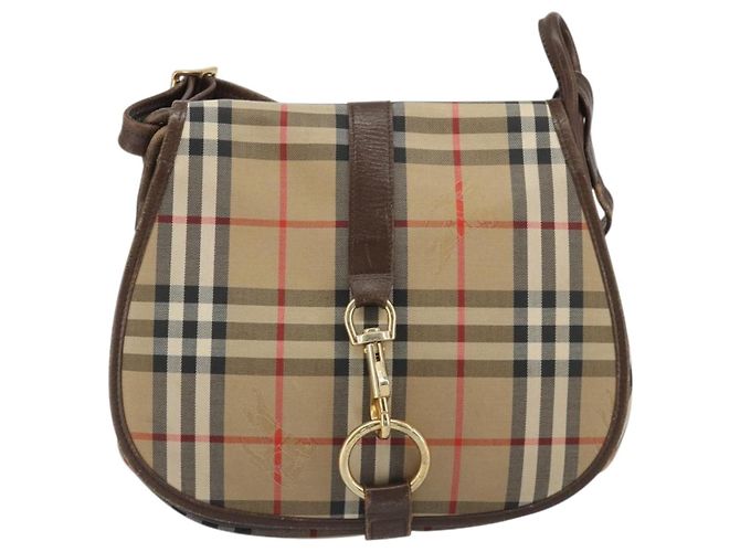 Borsa a Spalla Burberrys Nova Check in Tela Beige e Oro Auth 191050 D'oro - vista 13