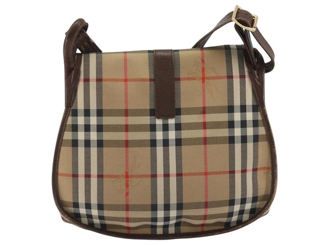 Borsa a Spalla Burberrys Nova Check in Tela Beige e Oro Auth 191050 D'oro - vista 2
