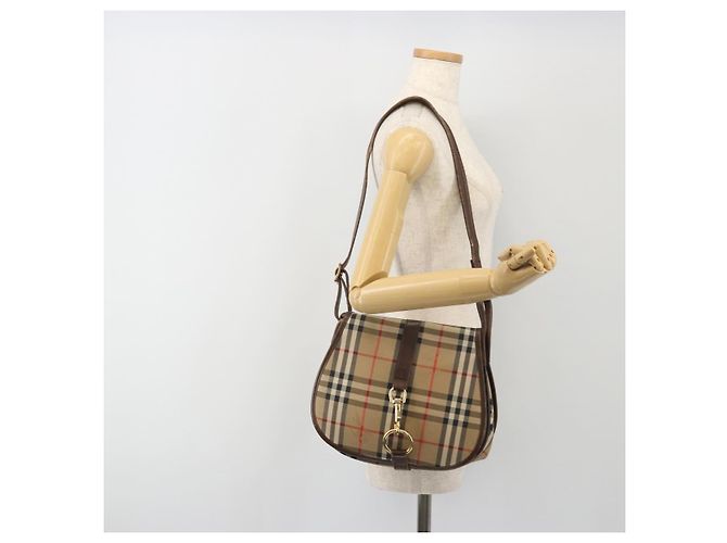 Borsa a Spalla Burberrys Nova Check in Tela Beige e Oro Auth 191050 D'oro - vista 24