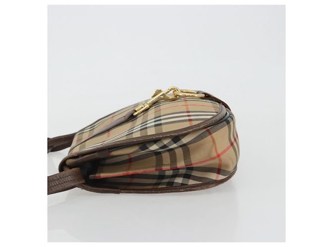 Borsa a Spalla Burberrys Nova Check in Tela Beige e Oro Auth 191050 D'oro - vista 4