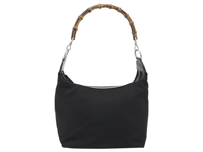 Borsa a mano GUCCI Bamboo in tela nera e argento 000 1956 0531 Auth gh2209A Nero - vista 13
