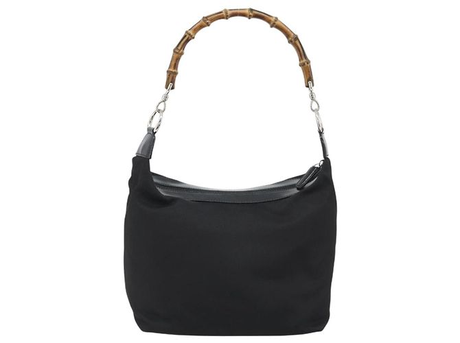 Borsa a mano GUCCI Bamboo in tela nera e argento 000 1956 0531 Auth gh2209A Nero - vista 2