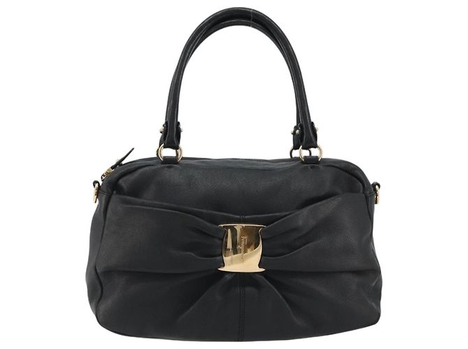 Borsa Salvatore Ferragamo Vala in Pelle Nera e Oro Auth BA13758 Nero D'oro - vista 13