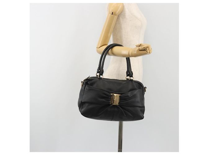 Borsa Salvatore Ferragamo Vala in Pelle Nera e Oro Auth BA13758 Nero D'oro - vista 24