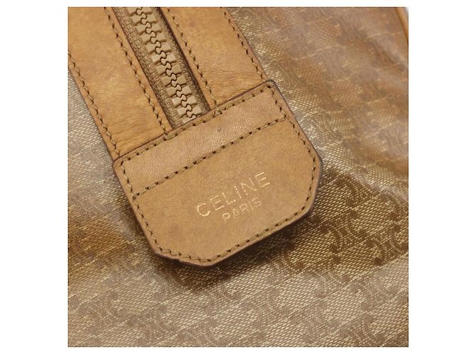 Céline Bolsa CELINE Macadam Canvas PVC Bege Ouro Auth 186674 Dourado - vista 10
