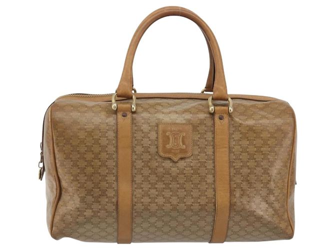 Céline Bolsa CELINE Macadam Canvas PVC Bege Ouro Auth 186674 Dourado - vista 13