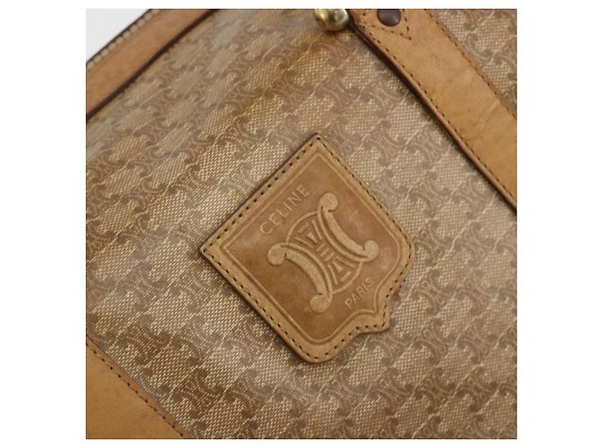 Céline Bolsa CELINE Macadam Canvas PVC Bege Ouro Auth 186674 Dourado - vista 17